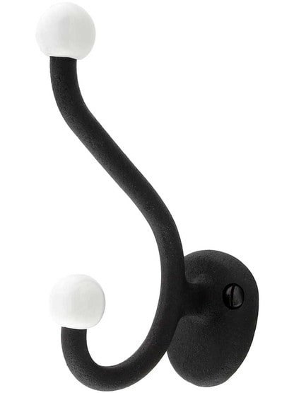 Wrought-Steel Double Bathroom Hook in Matte Black.